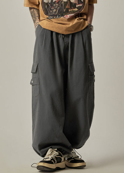 Pantalon taille élastique Spring Beam pour homme, gris, coton, poches foncées