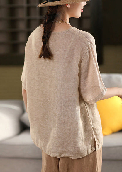 Shirt Grey Print T Linen Dark O Neck Pullover Summer