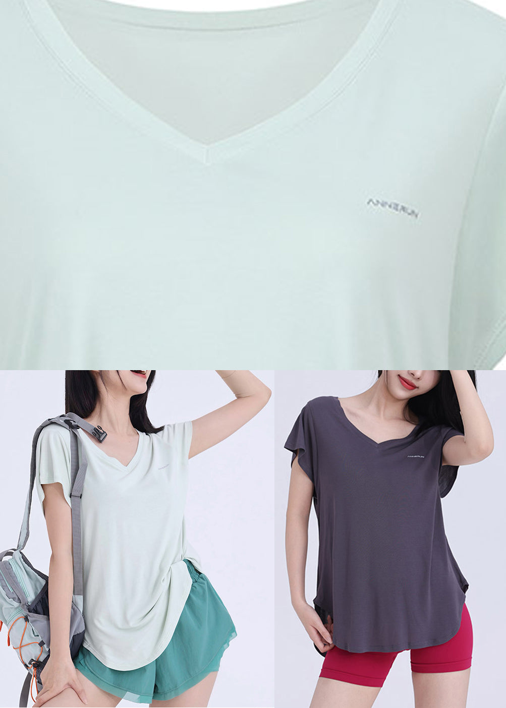 Hals Dunkles Wickeltop mit V-Ausschnitt, Yoga-Grau