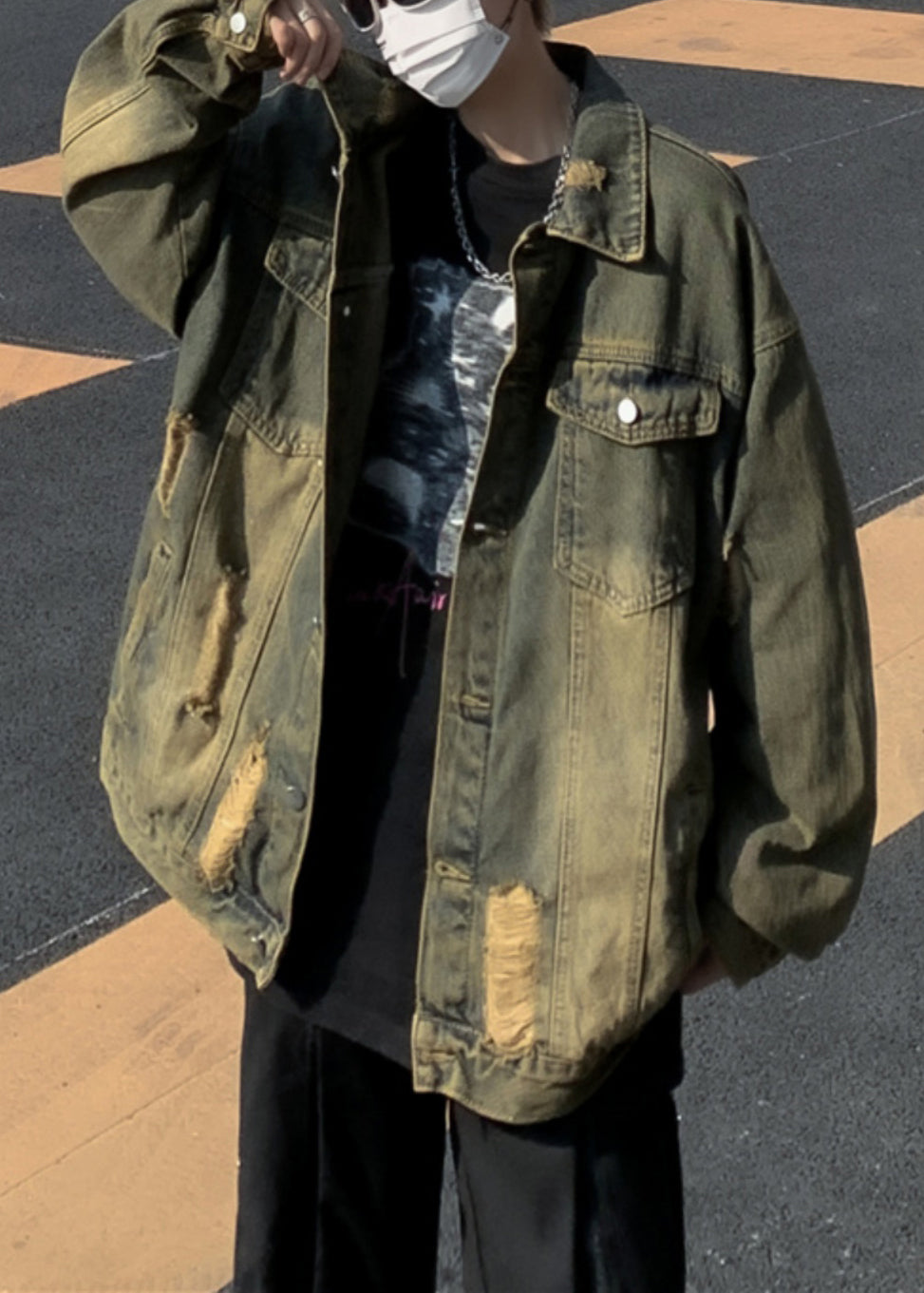 Kragen Denim Pan Patchwork Loch Blau Männer Peter Mantel