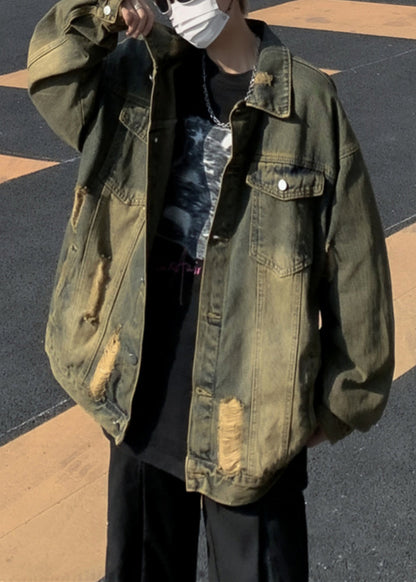 Kragen Denim Pan Patchwork Loch Blau Männer Peter Mantel