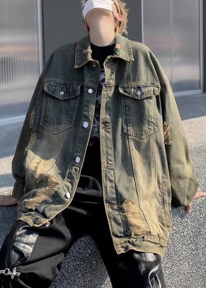 Kragen Denim Pan Patchwork Loch Blau Männer Peter Mantel