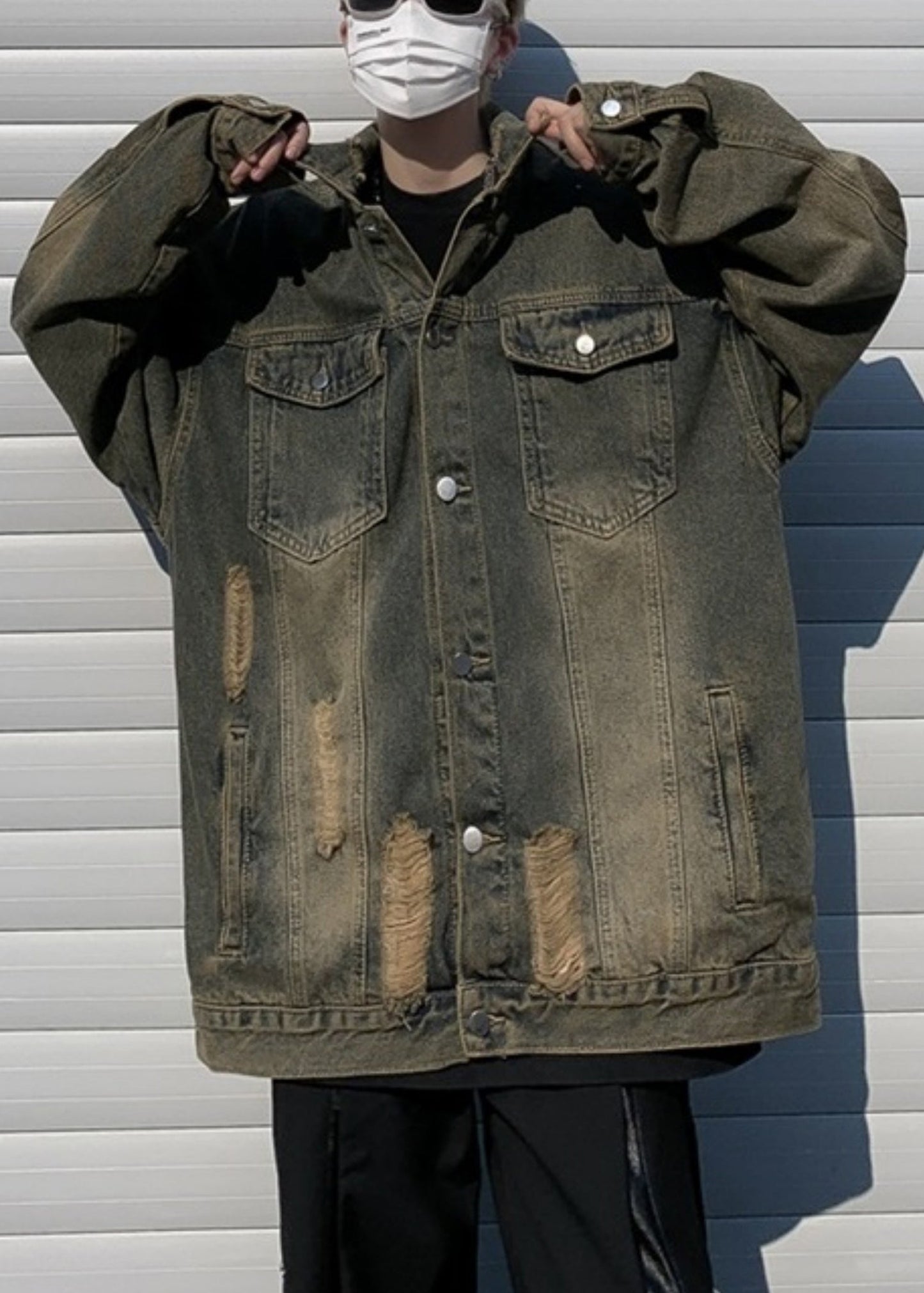 Kragen Denim Pan Patchwork Loch Blau Männer Peter Mantel