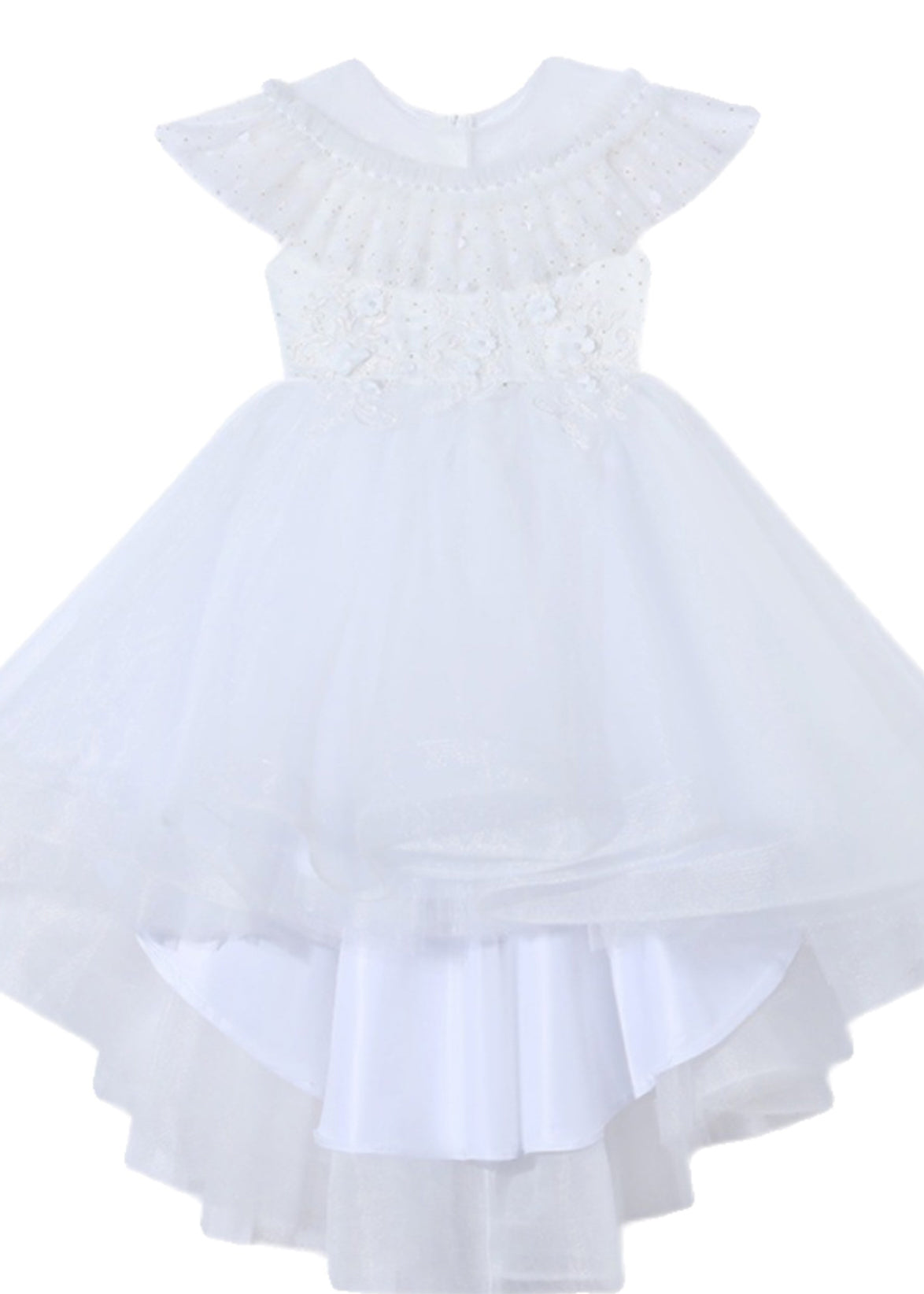 Abendessen Weiß O-Ausschnitt Floral Kinder Tüll Party Maxi Kleid Sommer XZ026