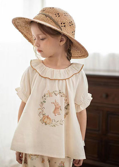 Chemise élégante à manches bouffantes pour enfants et filles, imprimé abricot, SS1028