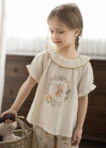 Chemise élégante à manches bouffantes pour enfants et filles, imprimé abricot, SS1028