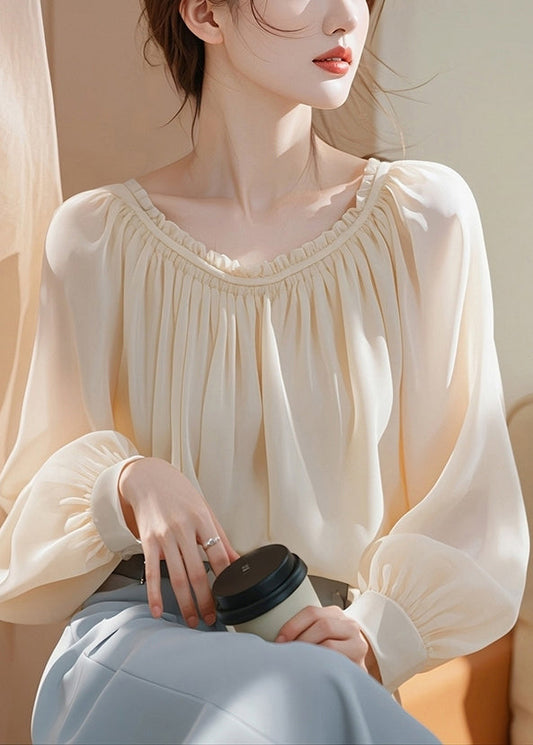 Elegantes Apricot Rüschen Chiffon Hemd Frühling TY008
