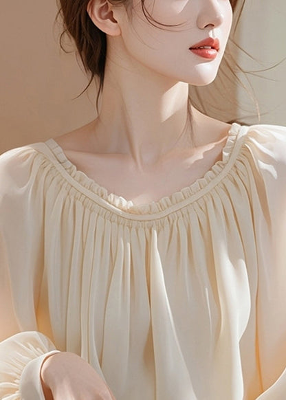 Chemise élégante en mousseline unie à volants abricot, printemps TY008