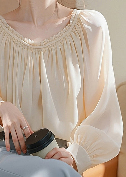 Chemise élégante en mousseline unie à volants abricot, printemps TY008