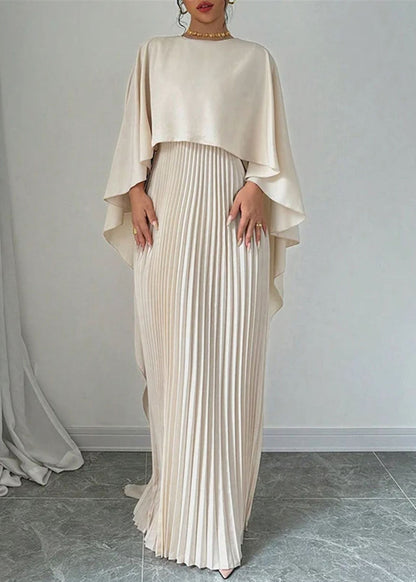 Fledermausflügelkleid Patchwork Elegant Beige Ärmel Lang Asymmetrisch