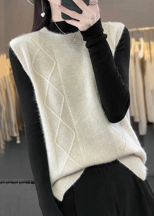 Elegante beige O-Ausschnitt gemütliche Strickweste ärmellos TF007