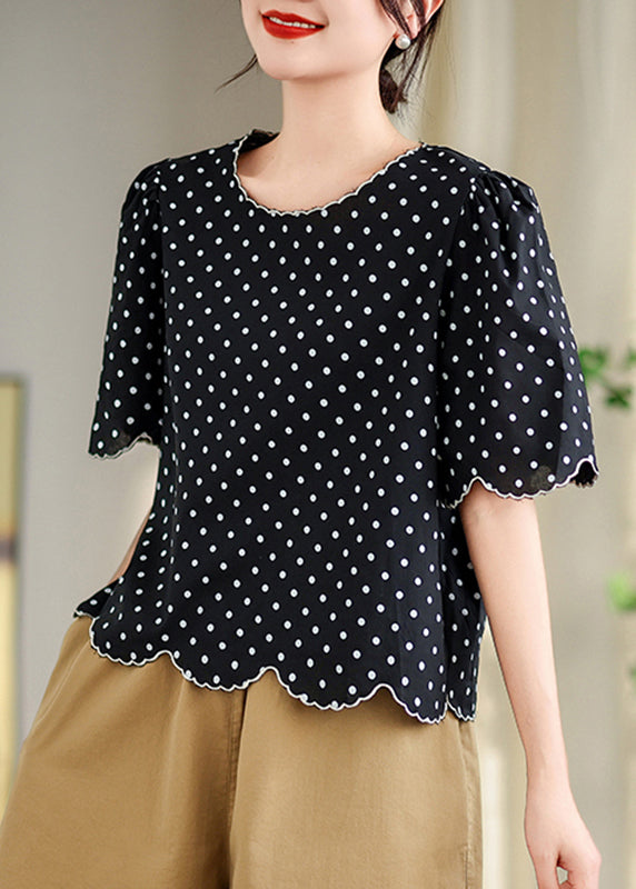 Elegant Black O-Neck Print Shirts Summer AP034