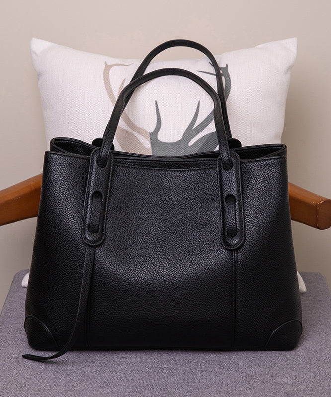 Elegant Black Zippered Faux Leather Tote Handbag UU1085