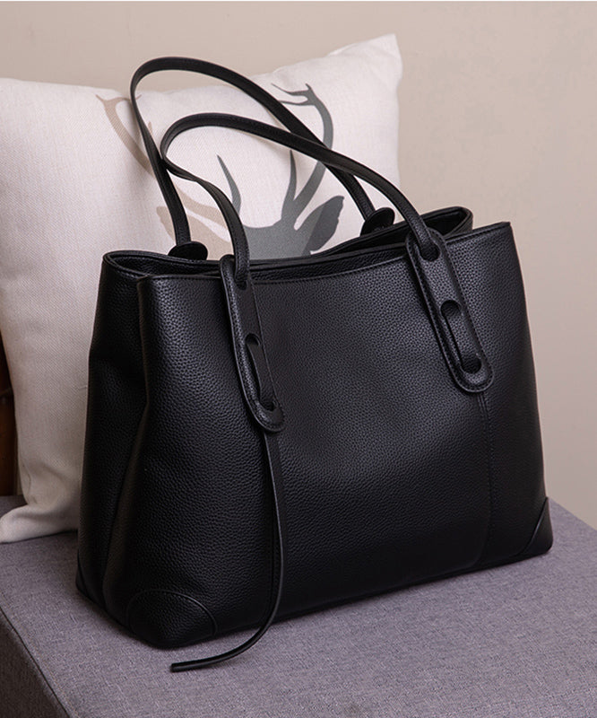 Elegant Black Zippered Faux Leather Tote Handbag UU1085