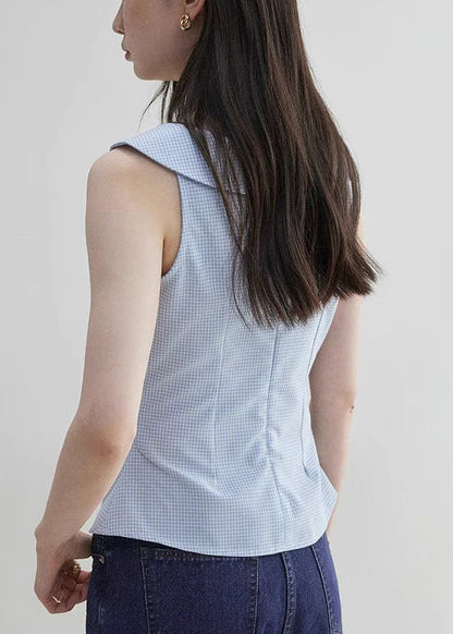 Plaid Sleeveless Collar Blue Pan Cotton Shirt Peter Elegant