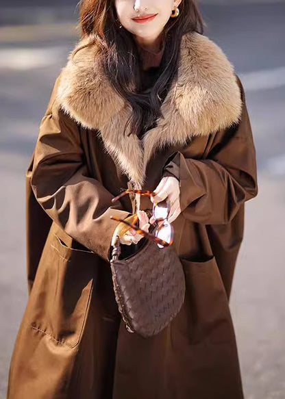 Eleganter Schokoladenbrauner Pelzkragen, abnehmbar, warm, Fleece, lange Parkas, Winter, RC014