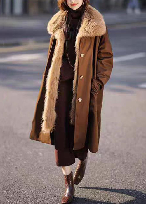 Eleganter Schokoladenbrauner Pelzkragen, abnehmbar, warm, Fleece, lange Parkas, Winter, RC014
