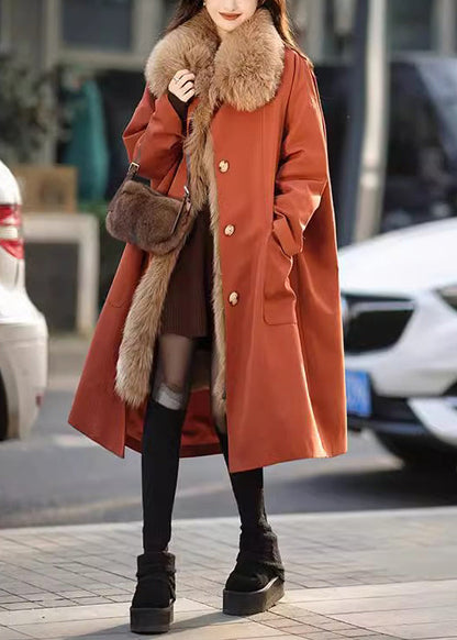 Eleganter Schokoladenbrauner Pelzkragen, abnehmbar, warm, Fleece, lange Parkas, Winter, RC014