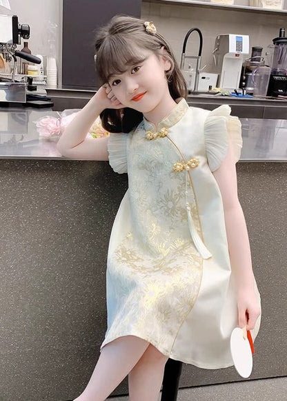 Maxi Vacation Mädchen Knopf Elegant Gold Stand Rüschenkragen