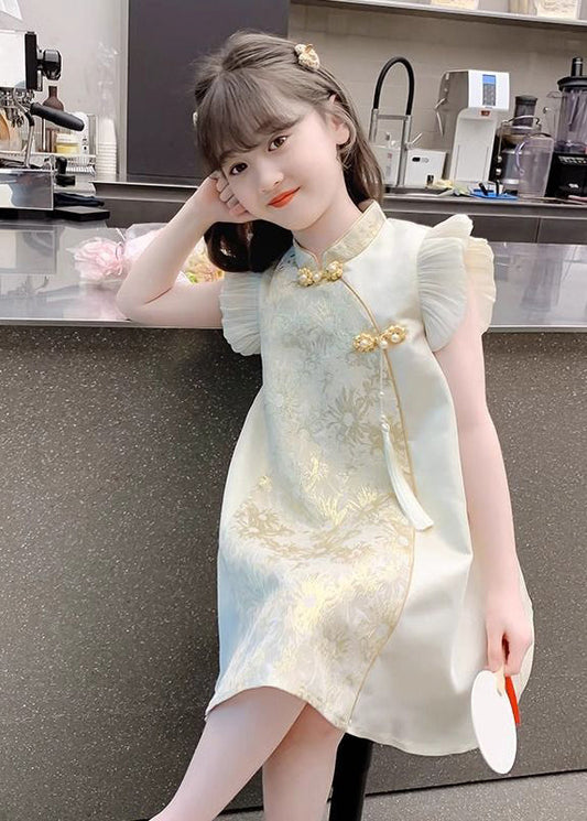 Maxi Vacation Mädchen Knopf Elegant Gold Stand Rüschenkragen