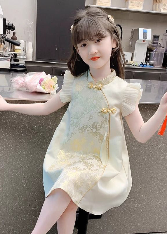 Maxi Vacation Mädchen Knopf Elegant Gold Stand Rüschenkragen