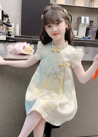 Maxi Vacation Mädchen Knopf Elegant Gold Stand Rüschenkragen