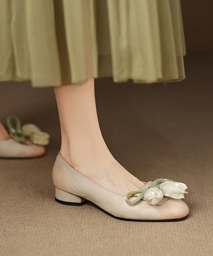 Shoes Elegant Cowhide Bow Leather Flat Splicing Floral Green