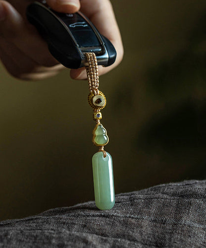 Porte-clés élégants en jade vert incrusté de zircon et de cuivre