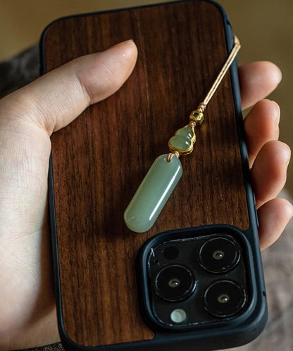 Porte-clés élégants en jade vert incrusté de zircon et de cuivre