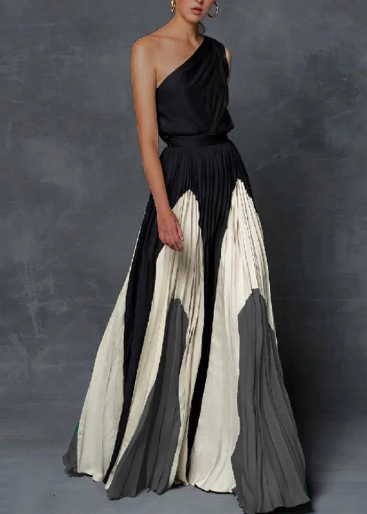 Graues ärmelloses Kleid Knöchel Patchwork Elegante Baumwolle zerknittert