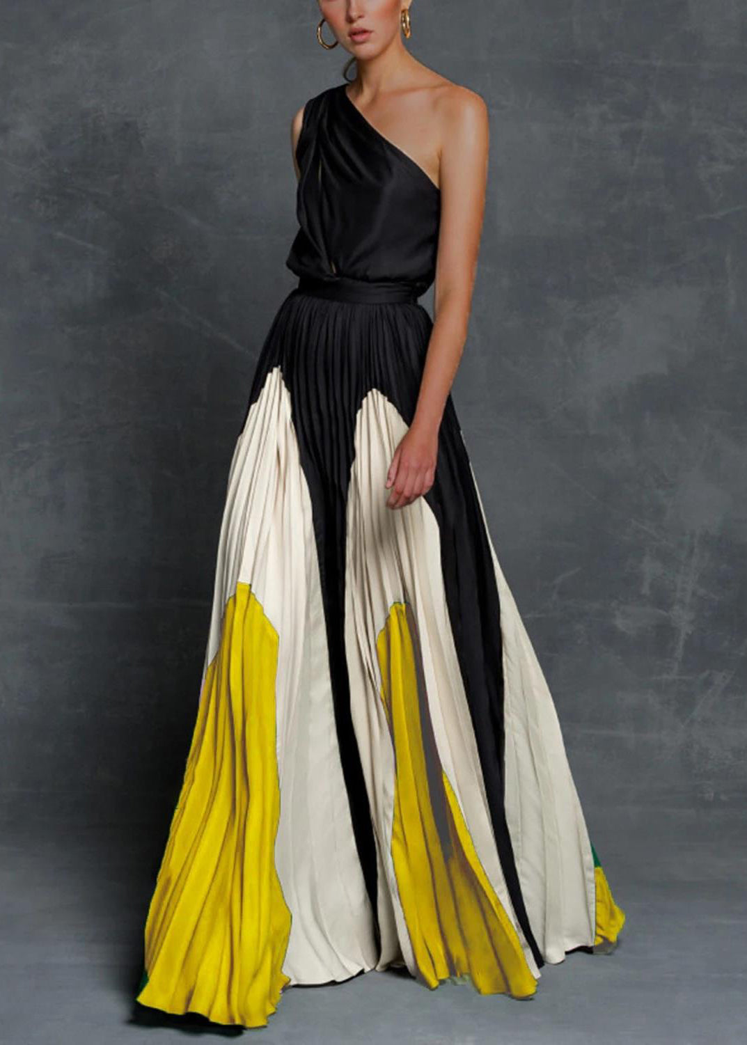 Graues ärmelloses Kleid Knöchel Patchwork Elegante Baumwolle zerknittert