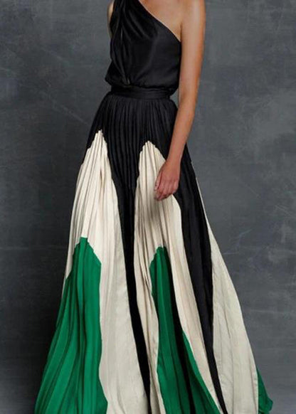 Graues ärmelloses Kleid Knöchel Patchwork Elegante Baumwolle zerknittert