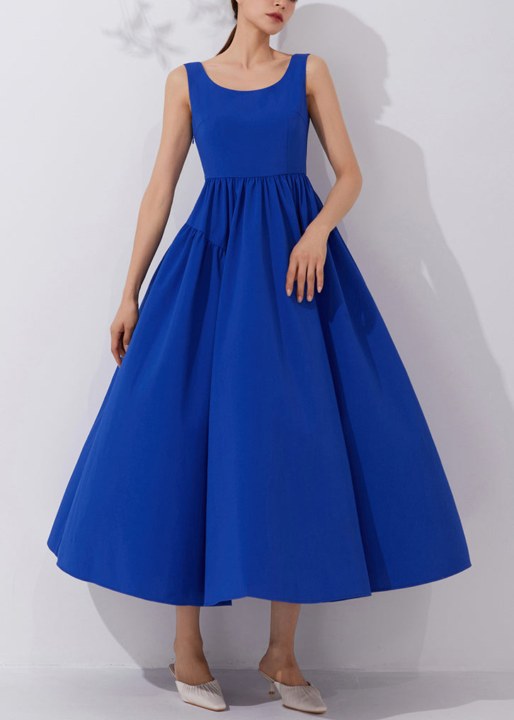 Elegant Klein Blue Solid High Waist Dress Sleeveless AM1021