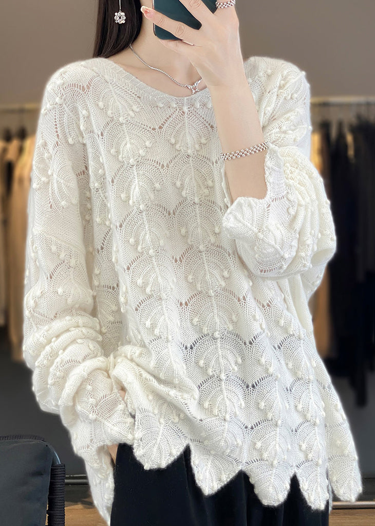 Elegant Light Camel V Neck Hollow Out Woolen Knit Sweaters Fall AB1050