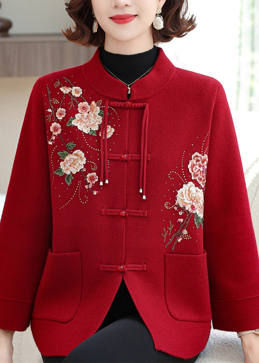 Elegante Wollstrickmäntel mit Maulbeerdruck und Taschen, Frühling TA029