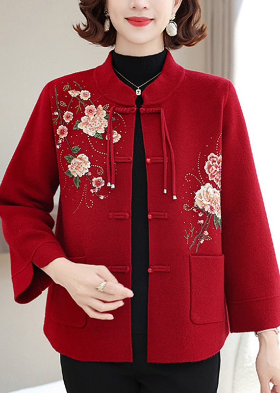 Elegante Wollstrickmäntel mit Maulbeerdruck und Taschen, Frühling TA029