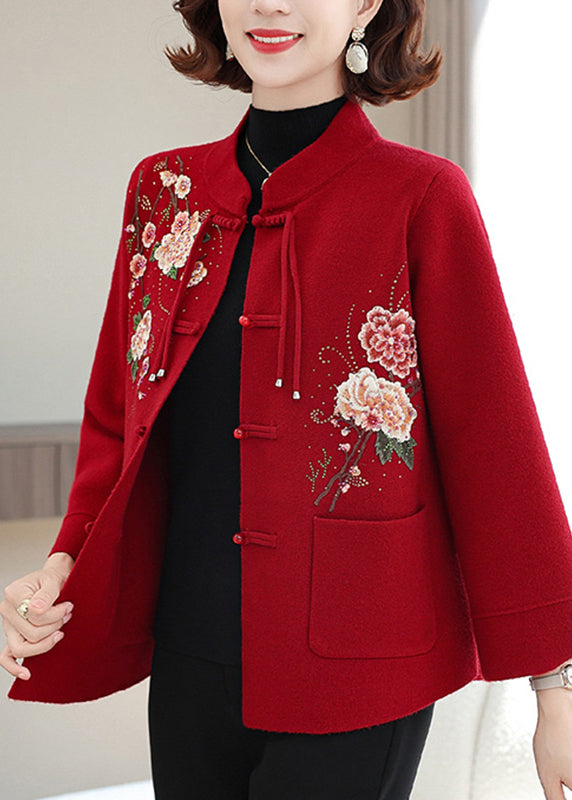 Elegante Wollstrickmäntel mit Maulbeerdruck und Taschen, Frühling TA029