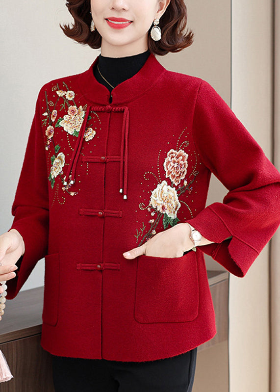 Elegante Wollstrickmäntel mit Maulbeerdruck und Taschen, Frühling TA029