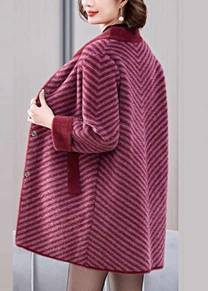 Elegante Mulberry Striped Patchwork Nerz Samt Mäntel Frühling TA016