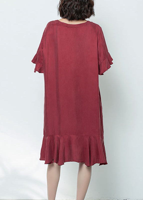 Elegant Mulberry V Neck Ruffled Patchwork Long Dress Summer GH1078