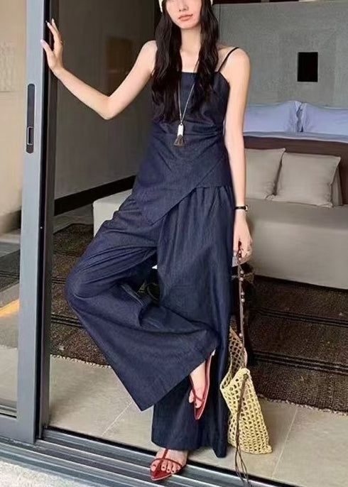 Elegantes, asymmetrisches Sommer-Jeans-Outfit in Marineblau, Silm 2