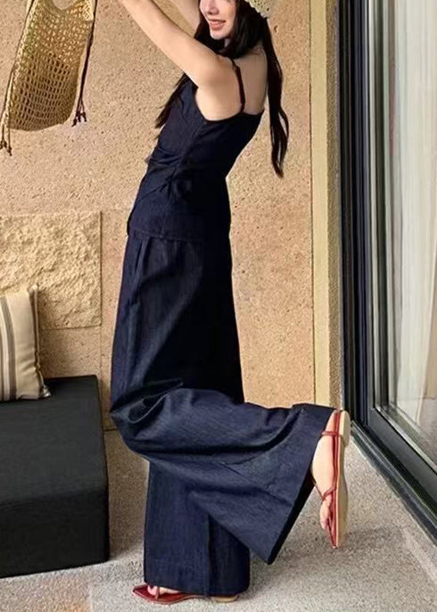 Elegantes, asymmetrisches Sommer-Jeans-Outfit in Marineblau, Silm 2