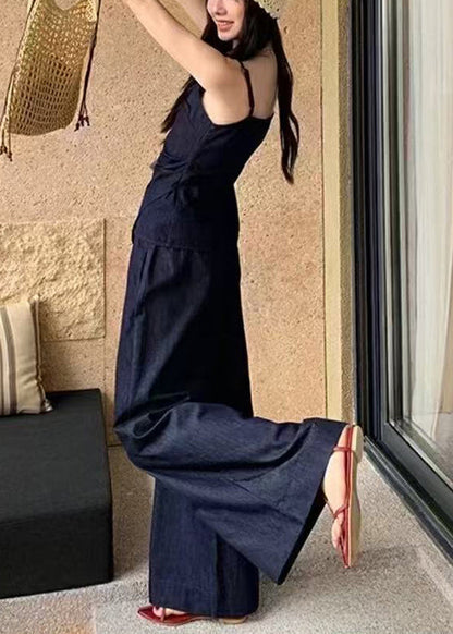 Elegantes, asymmetrisches Sommer-Jeans-Outfit in Marineblau, Silm 2