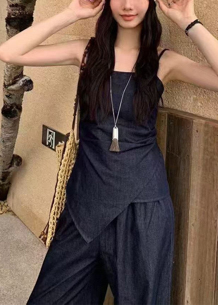 Elegantes, asymmetrisches Sommer-Jeans-Outfit in Marineblau, Silm 2