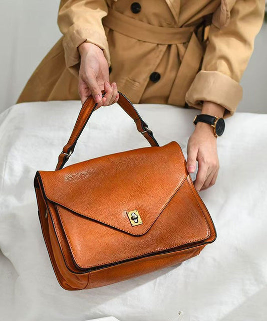 Tote Orange Solid Handbag Leather Elegant Durable