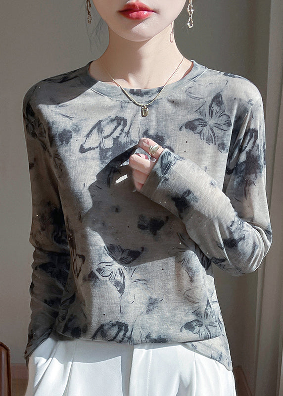 Print UPF Shirt Fall 50+ Pink Elegant Top O-Neck Cotton