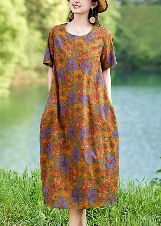 Sommerkleid Oversize Elegant Floral Leinen Polychrom Mid