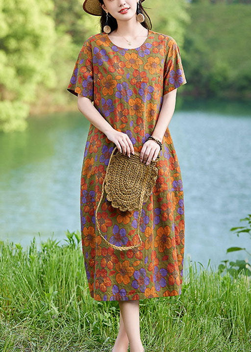 Sommerkleid Oversize Elegant Floral Leinen Polychrom Mid
