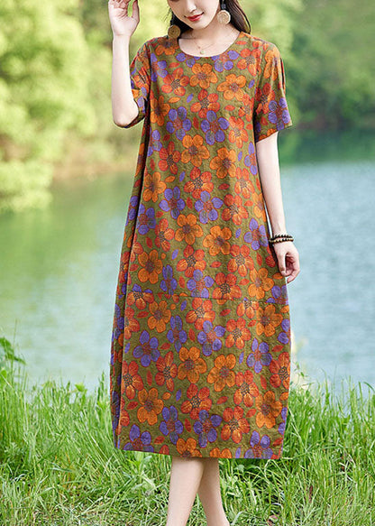 Sommerkleid Oversize Elegant Floral Leinen Polychrom Mid