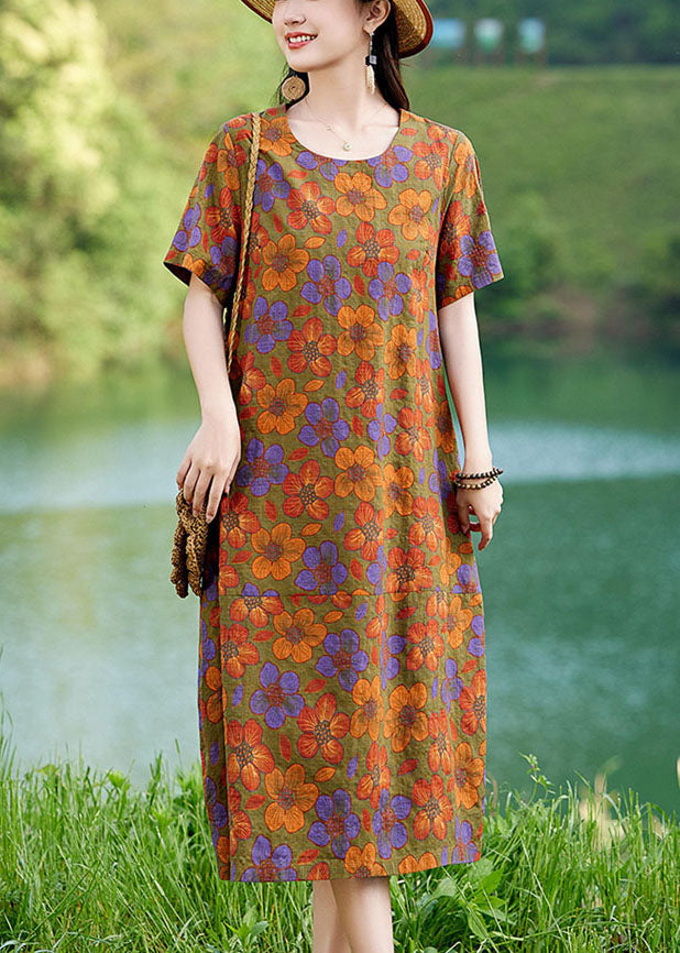 Sommerkleid Oversize Elegant Floral Leinen Polychrom Mid